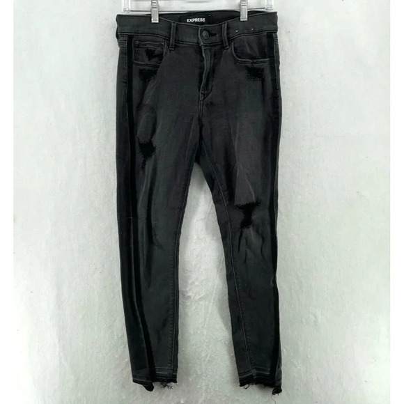 Express Denim - Express Jeans Women's Sz 6R Black Wash Ankle Legging Mid-Rise Skinny Distressed